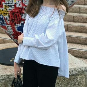 AQUA striped off shoulder shirt blouse